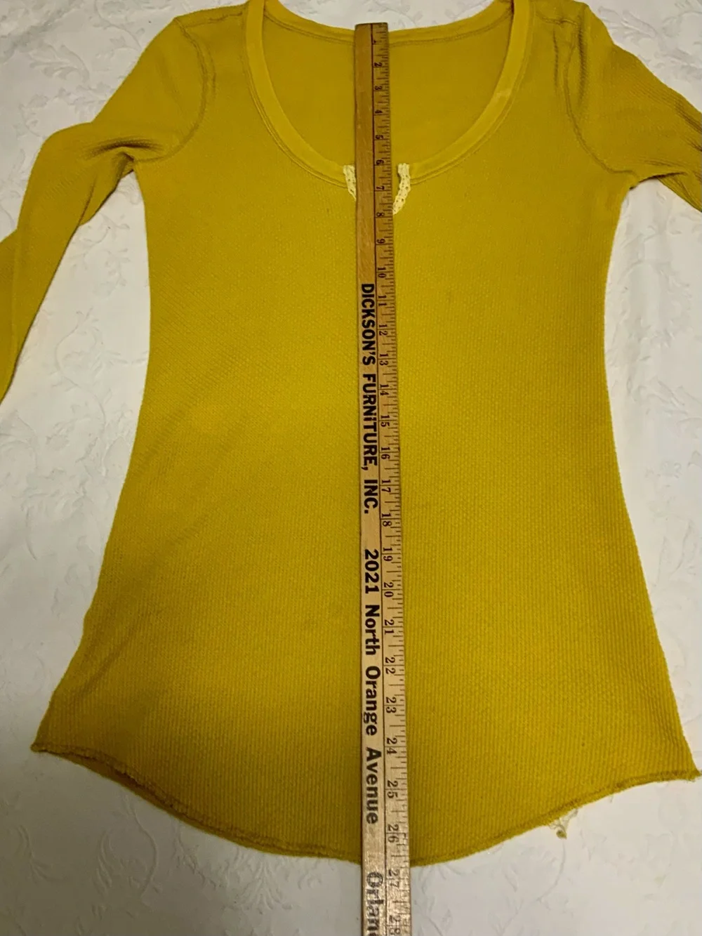 Free People Kambucha Mustard Long Sleeve Thermal Top with Crochet Cuff Detail